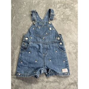Carter Denim Baby Girl Blue Denim Shortalls w/ Floral Embroidery 12 Months